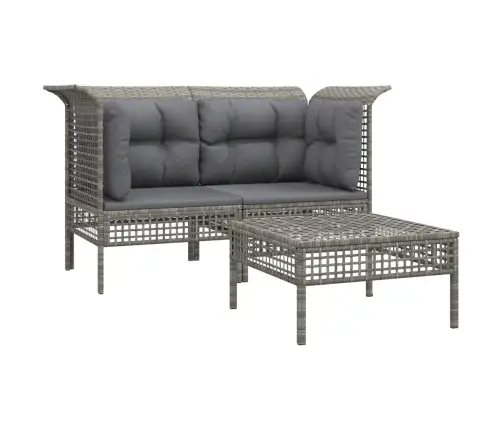 3-Osaline Aiamööbli Komplekt Patjadega, Hall, Polürotang