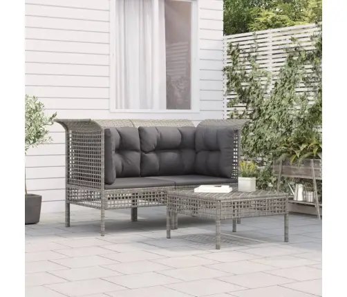 3-Osaline Aiamööbli Komplekt Patjadega, Hall, Polürotang