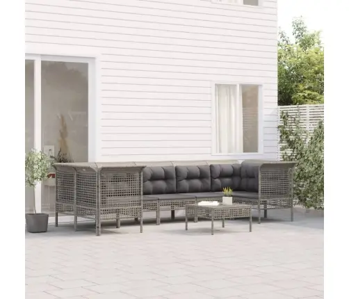 8-Daļīgs Dārza Atpūtas Mēbeļu Komplekts Ar Matračiem, Pelēks Pe Vidaxl