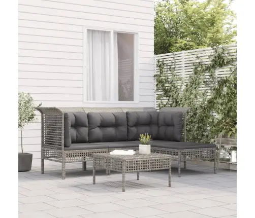 5-Daļīgs Dārza Atpūtas Mēbeļu Komplekts Ar Matračiem, Pelēks Pe Vidaxl