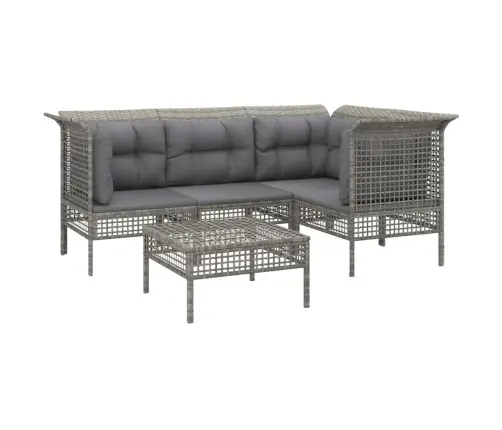 5-Daļīgs Dārza Atpūtas Mēbeļu Komplekts Ar Matračiem, Pelēks Pe Vidaxl