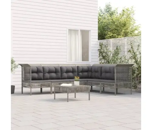 7-Osaline Aiamööbli Komplekt Patjadega, Hall, Polürotang