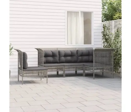 Sodo Komplektas Su Pagalvėlėmis, 5 Dalių, Pilkas, Poliratanas