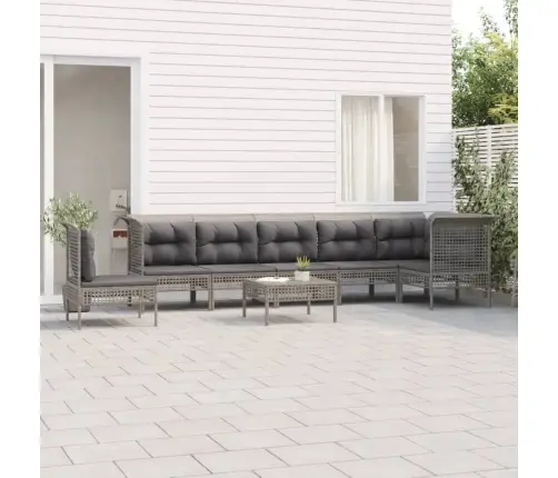 8-Daļīgs Dārza Atpūtas Mēbeļu Komplekts Ar Matračiem, Pelēks Pe Vidaxl