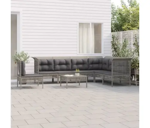 8-Daļīgs Dārza Atpūtas Mēbeļu Komplekts Ar Matračiem, Pelēks Pe Vidaxl