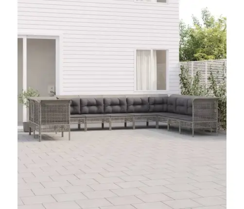 Sodo Komplektas Su Pagalvėlėmis, 10 Dalių, Pilkas, Poliratanas