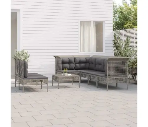 8-Daļīgs Dārza Atpūtas Mēbeļu Komplekts Ar Matračiem, Pelēks Pe Vidaxl