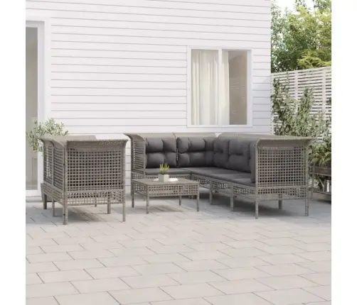 8-Daļīgs Dārza Atpūtas Mēbeļu Komplekts Ar Matračiem, Pelēks Pe Vidaxl