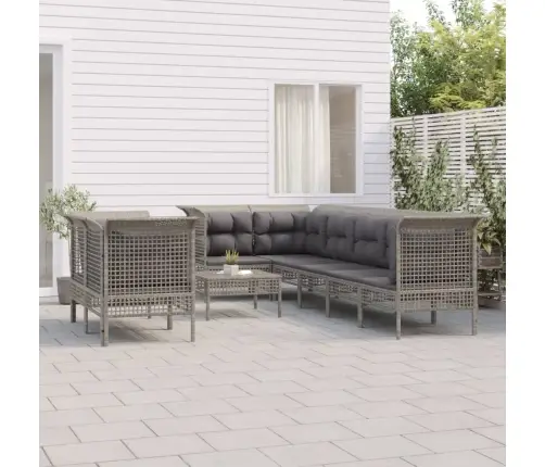 9-Osaline Aiamööbli Komplekt Patjadega, Hall, Polürotang