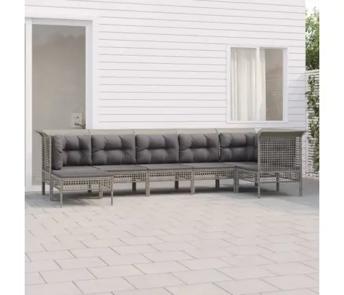 Sodo Komplektas Su Pagalvėlėmis, 7 Dalių, Pilkas, Poliratanas