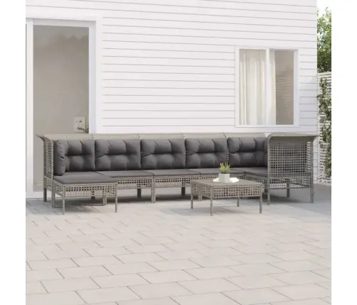 8-Daļīgs Dārza Atpūtas Mēbeļu Komplekts Ar Matračiem, Pelēks Pe Vidaxl