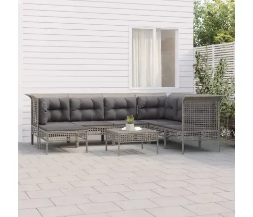 8-Daļīgs Dārza Atpūtas Mēbeļu Komplekts Ar Matračiem, Pelēks Pe Vidaxl