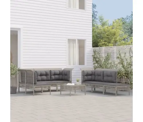 Sodo Komplektas Su Pagalvėlėmis, 10 Dalių, Pilkas, Poliratanas