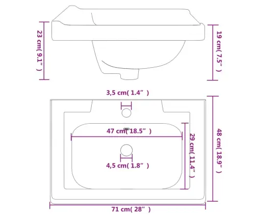 Vannasistabas Izlietne, Balta, 71X48X23 Cm, Taisnstūra Vidaxl