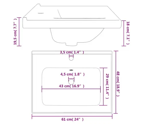 Vannitoa Valamu, Valge, 61X48X19,5 cm Kandiline, Keraamiline