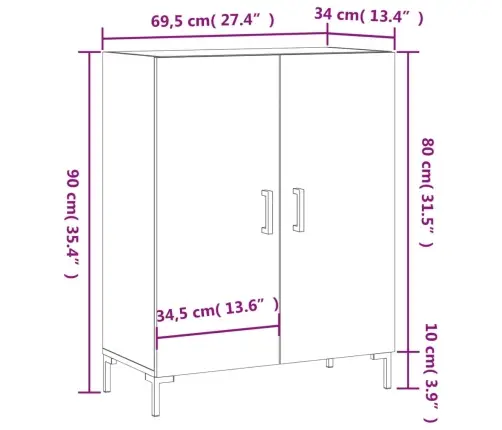 Kumode, Melna, 69,5X34X90 Cm, Inženierijas Koks Vidaxl