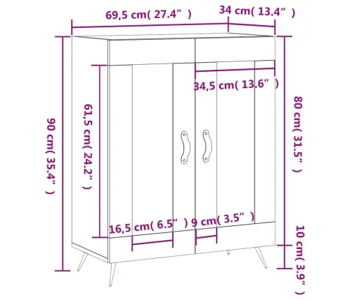 Kumode, Melna, 69,5X34X90 Cm, Inženierijas Koks Vidaxl