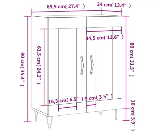 Kumode, Balta, 69,5X34X90 Cm, Inženierijas Koks Vidaxl