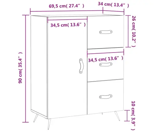 Kumode, Melna, 69,5X34X90 Cm, Inženierijas Koks Vidaxl