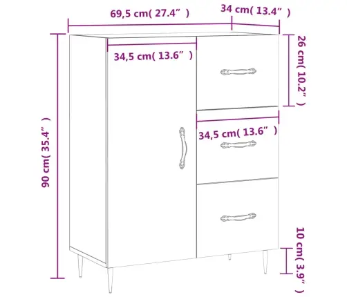 Puhvetkapp, Hall, Sonoma Tamm, 69,5 X 34 X 90 cm Tehispuit