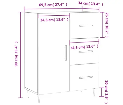 Kumode, Betona Pelēka, 69,5X34X90 Cm, Inženierijas Koks Vidaxl