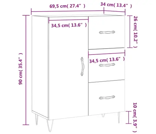 Puhvetkapp, Valge, 69,5 X 34 X 90 cm Tehispuit