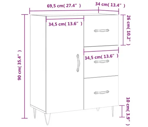 Kumode, Melna, 69,5X34X90 Cm, Inženierijas Koks Vidaxl