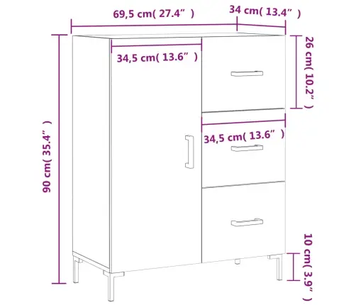 Puhvetkapp, Hall, Sonoma Tamm, 69,5 X 34 X 90 cm Tehispuit