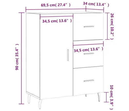 Kumode, Balta, 69,5X34X90 Cm, Inženierijas Koks Vidaxl