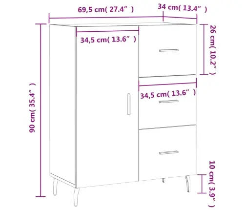 Kumode, Pelēka Ozolkoka, 69,5X34X90 Cm, Inženierijas Koks Vidaxl