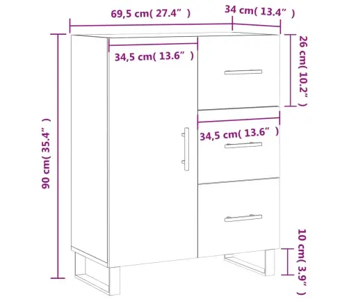 Kumode, Ozolkoka Krāsa, 69,5X34X90 Cm, Inženierijas Koks Vidaxl