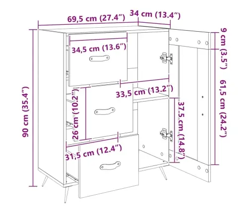 Šoninė Spintelė, Juodos Spalvos, 69,5X34X90cm Apdirbta Mediena