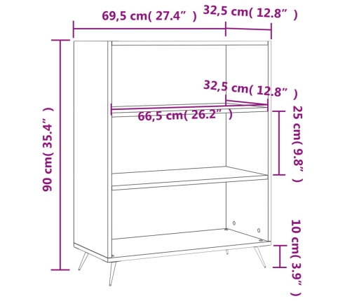 Grāmatplaukts, Pelēka Koka, 69,5X32,5X90 Cm, Inženierijas Koks Vidaxl