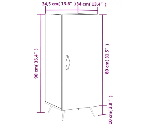 Kumode, Spīdīgi Balta, 34,5X34X90 Cm, Inženierijas Koks Vidaxl