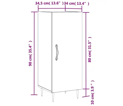 Kumode, Pelēka Ozolkoka, 34,5X34X90 Cm, Inženierijas Koks Vidaxl