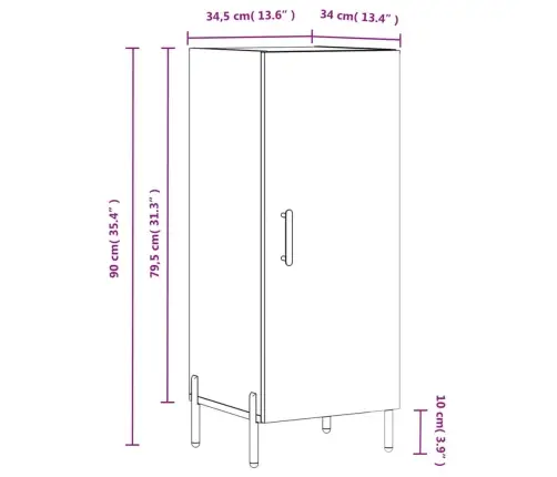Šoninė Spintelė, Ruda Ąžuolo, 34,5X34X90cm Apdirbta Mediena