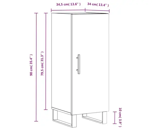 Kumode, Spīdīgi Balta, 34,5X34X90 Cm, Inženierijas Koks Vidaxl