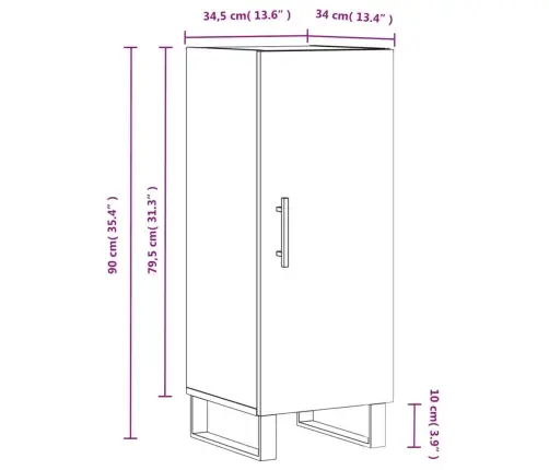 Kumode, Pelēka Ozolkoka, 34,5X34X90 Cm, Inženierijas Koks Vidaxl