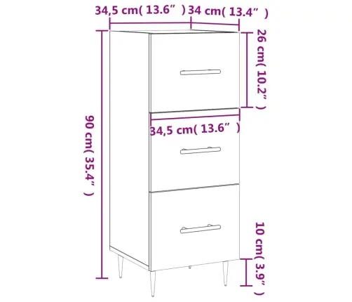 Kumode, Pelēka Ozolkoka, 34,5X34X90 Cm, Inženierijas Koks Vidaxl