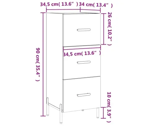 Kumode, Ozolkoka Krāsa, 34,5X34X90 Cm, Inženierijas Koks Vidaxl