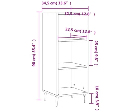 Šoninė Spintelė, Pilka Ąžuolo, 34,5X32,5X90cm Apdirbta Mediena