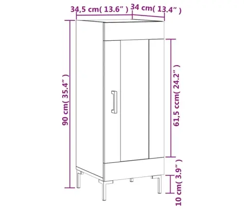 Kumode, Spīdīgi Balta, 34,5X34X90 Cm, Inženierijas Koks Vidaxl