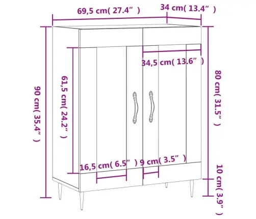 Kumode, Ozolkoka Krāsa, 69,5X34X90 Cm, Inženierijas Koks Vidaxl