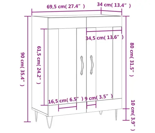 Kumode, Spīdīgi Balta, 69,5X34X90 Cm, Inženierijas Koks Vidaxl