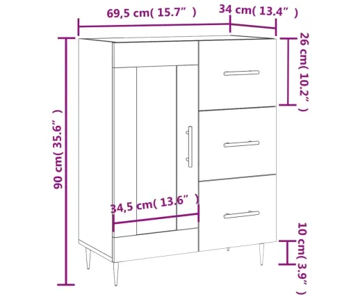 Kumode, Betona Pelēka, 69,5X34X90 Cm, Inženierijas Koks Vidaxl