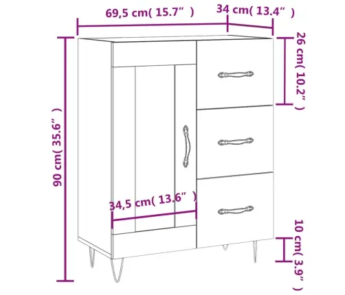Šoninė Spintelė, Pilka Ąžuolo, 69,5X34X90cm Apdirbta Mediena Šoninė Spintelė, Pilka Ąžuolo, 69,5X34X90cm Apdirbta Mediena