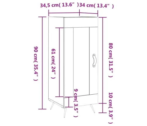 Kumode, Balta, 34,5X34X90 Cm, Inženierijas Koks Vidaxl