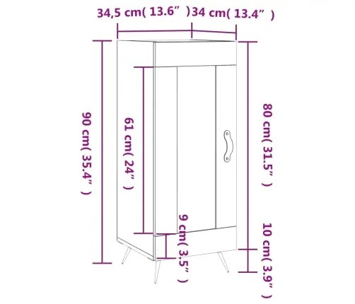 Šoninė Spintelė, Ruda Ąžuolo, 34,5X34X90cm Apdirbta Mediena