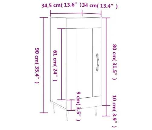 Kumode, Ozolkoka Krāsa, 34,5X34X90 Cm, Inženierijas Koks Vidaxl