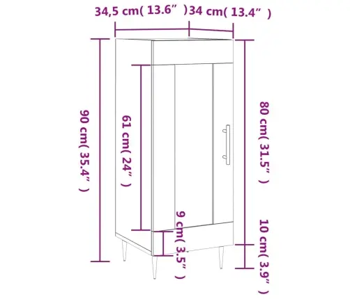 Kumode, Balta, 34,5X34X90 Cm, Inženierijas Koks Vidaxl